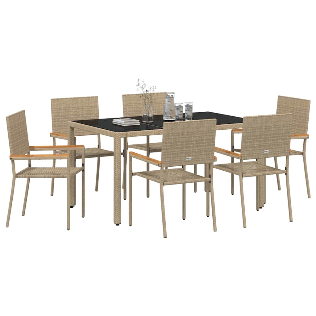 Garten Essgruppe 7 Stk. Beige Poly-Rattan