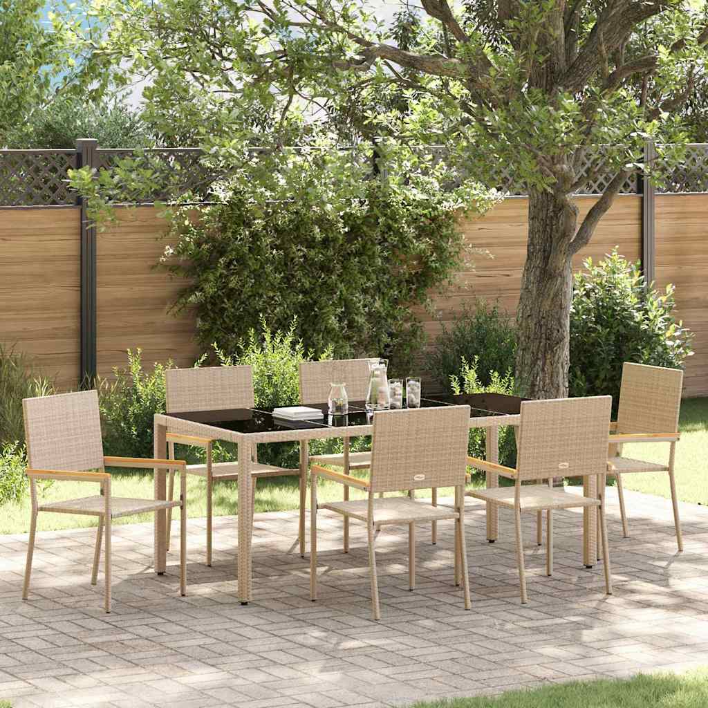 Garten Essgruppe 7 Stk. Beige Poly-Rattan