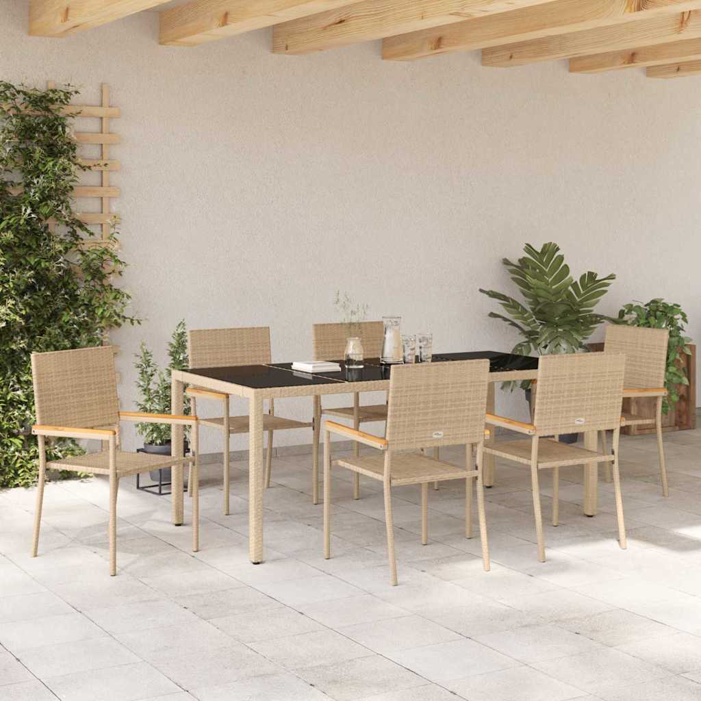 Garten Essgruppe 7 Stk. Beige Poly-Rattan