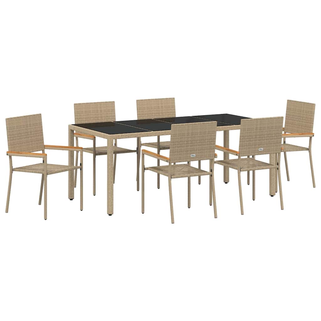 Garten Essgruppe 7 Stk. Beige Poly-Rattan