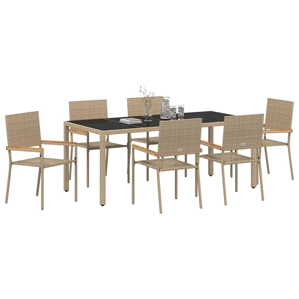 Garten Essgruppe 7 Stk. Beige Poly-Rattan