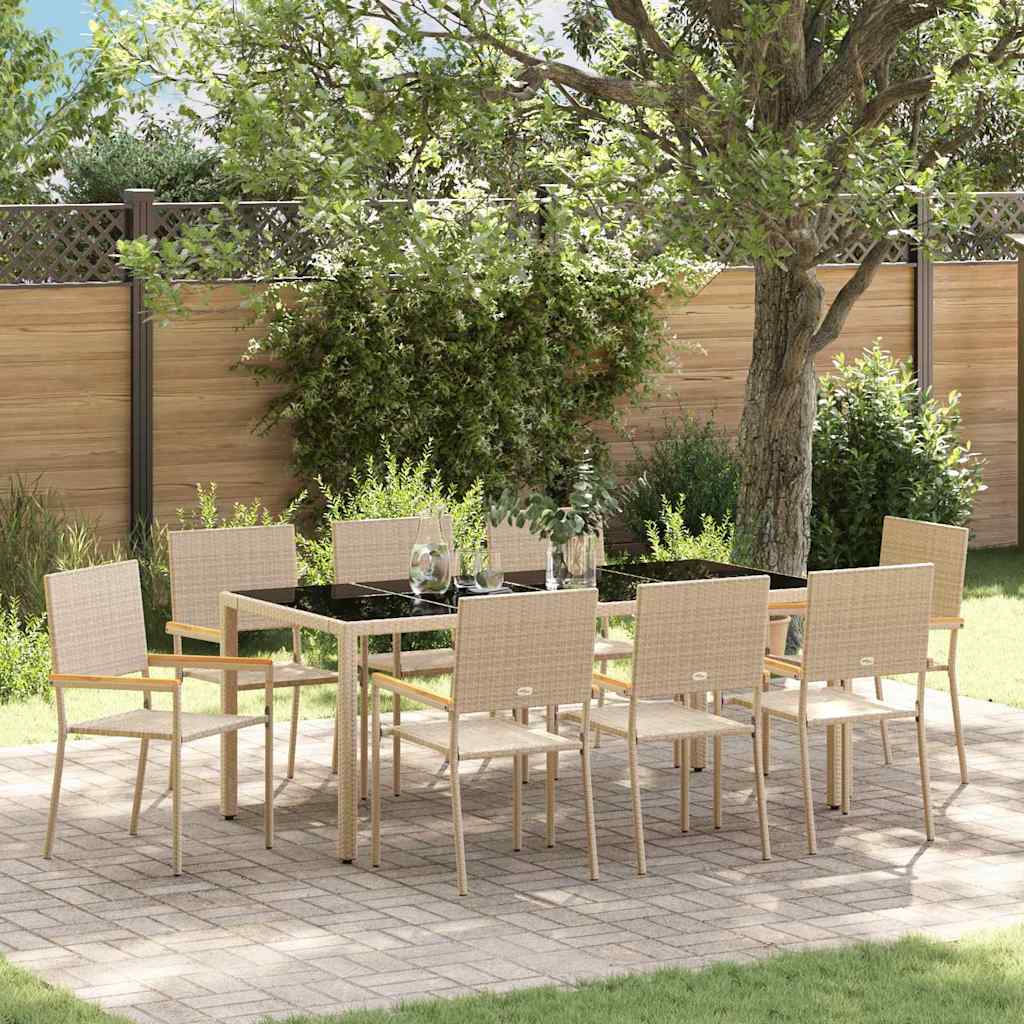 Garten Essgruppe 9 stk. Beige Poly-Rattan