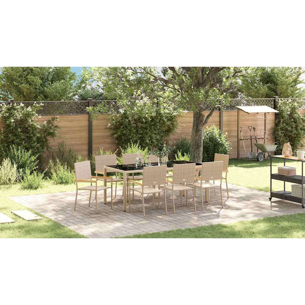 Garten Essgruppe 9 stk. Beige Poly-Rattan