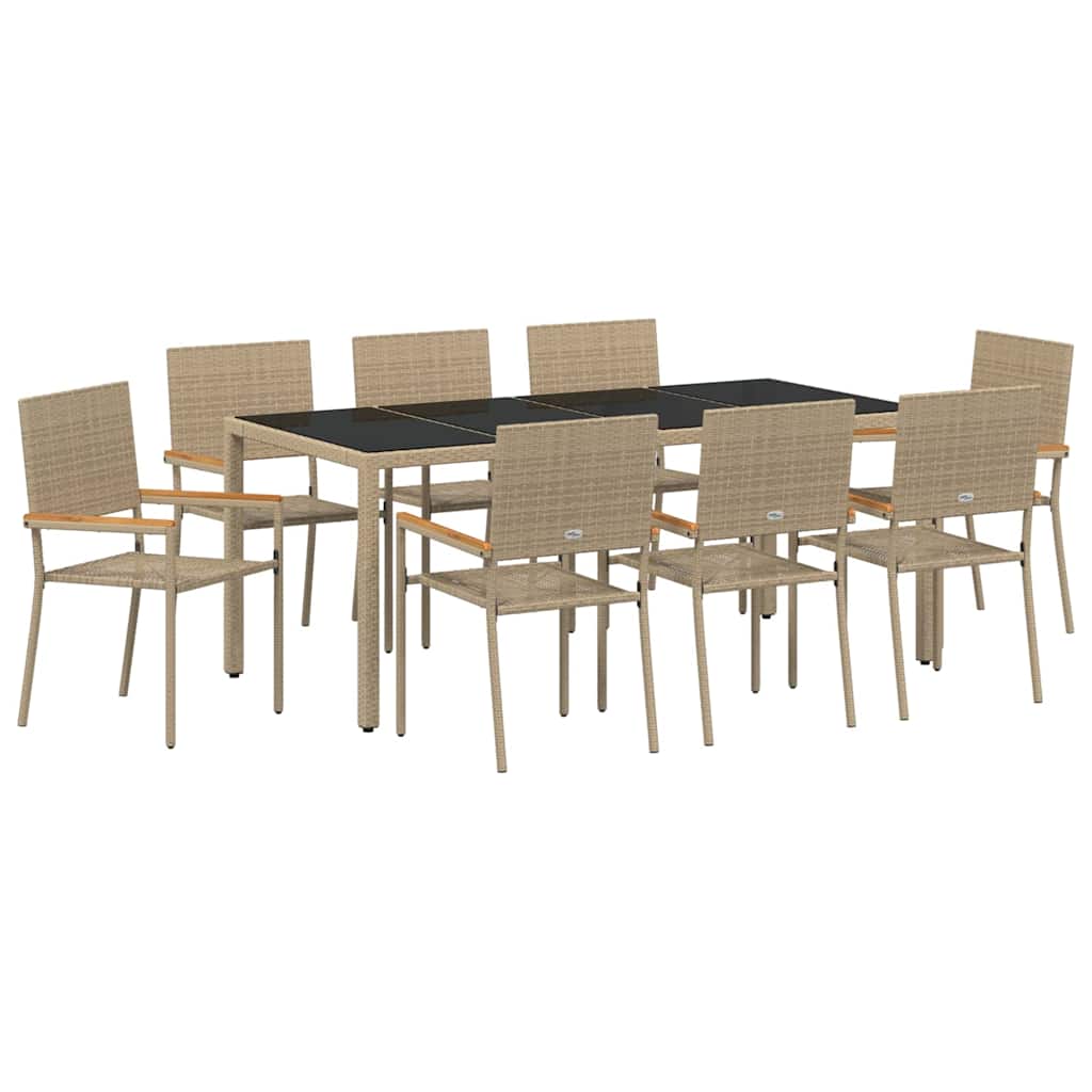 Garten Essgruppe 9 stk. Beige Poly-Rattan