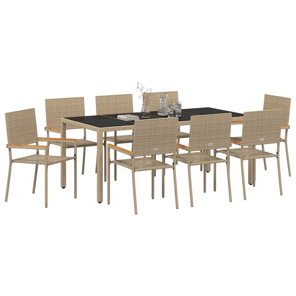 Garten Essgruppe 9 stk. Beige Poly-Rattan