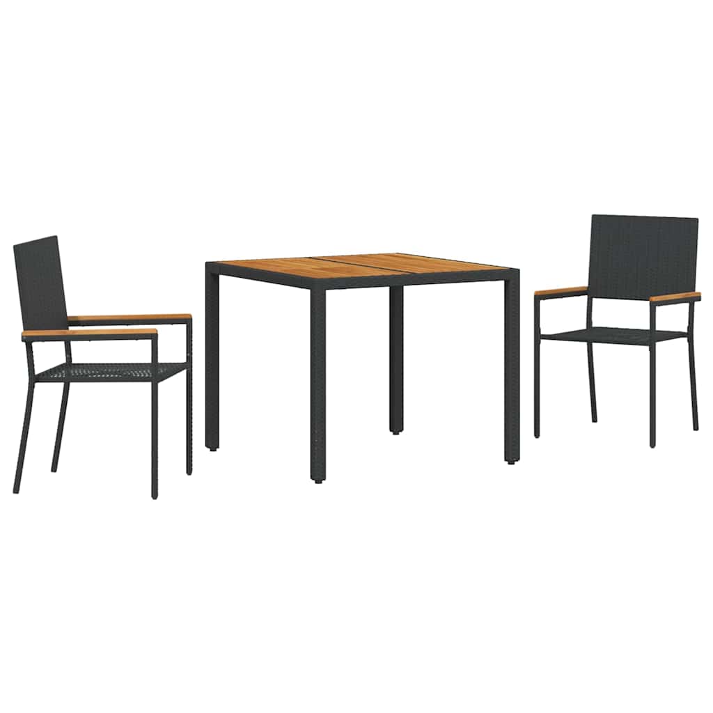 Garten Essgruppe 3 Stk. Schwarz Poly-Rattan