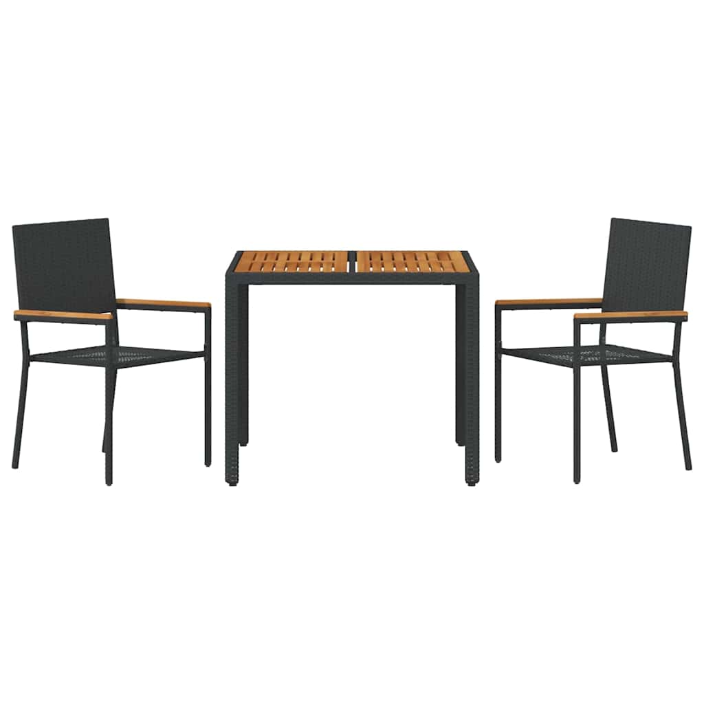 Garten Essgruppe 3 Stk. Schwarz Poly-Rattan