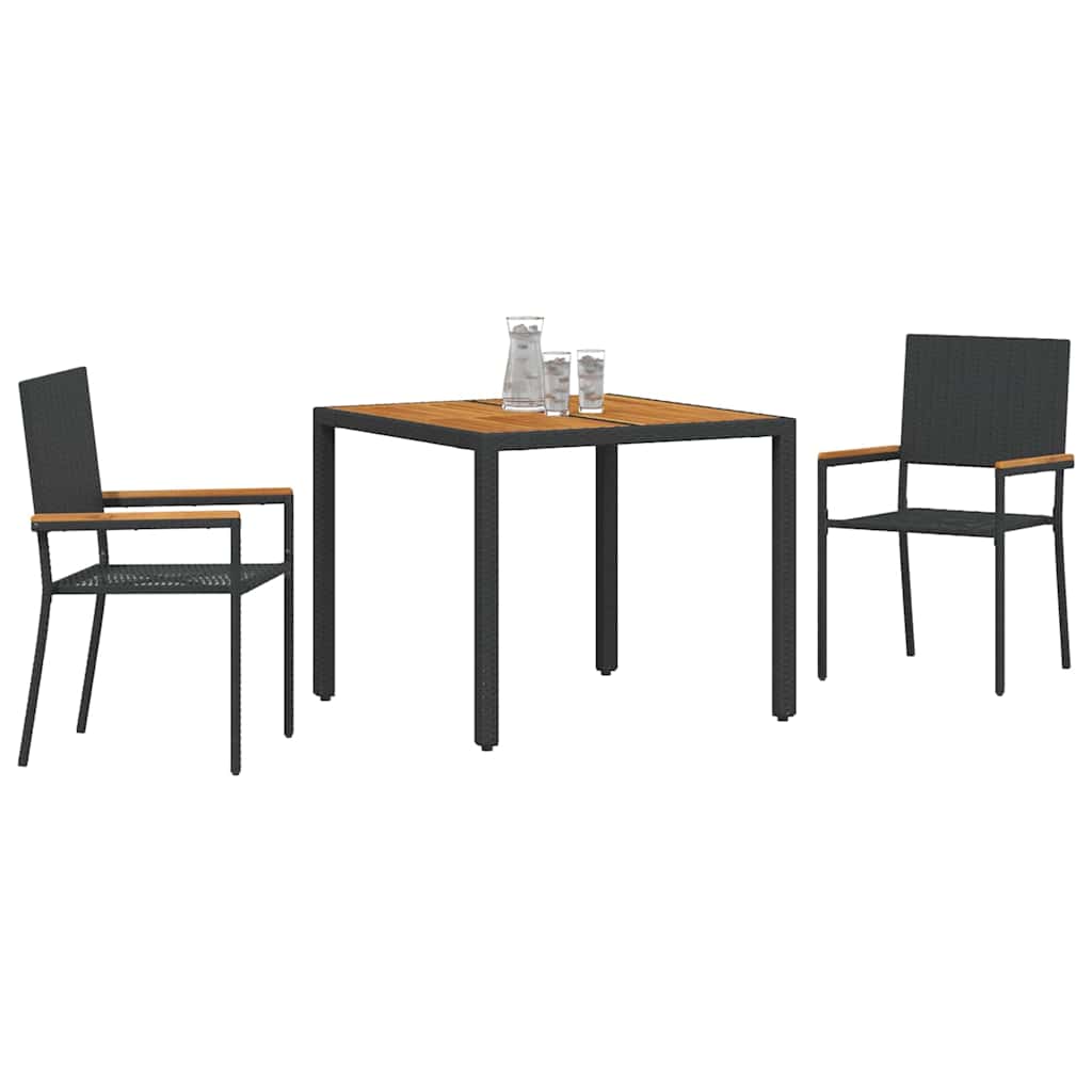 Garten Essgruppe 3 Stk. Schwarz Poly-Rattan
