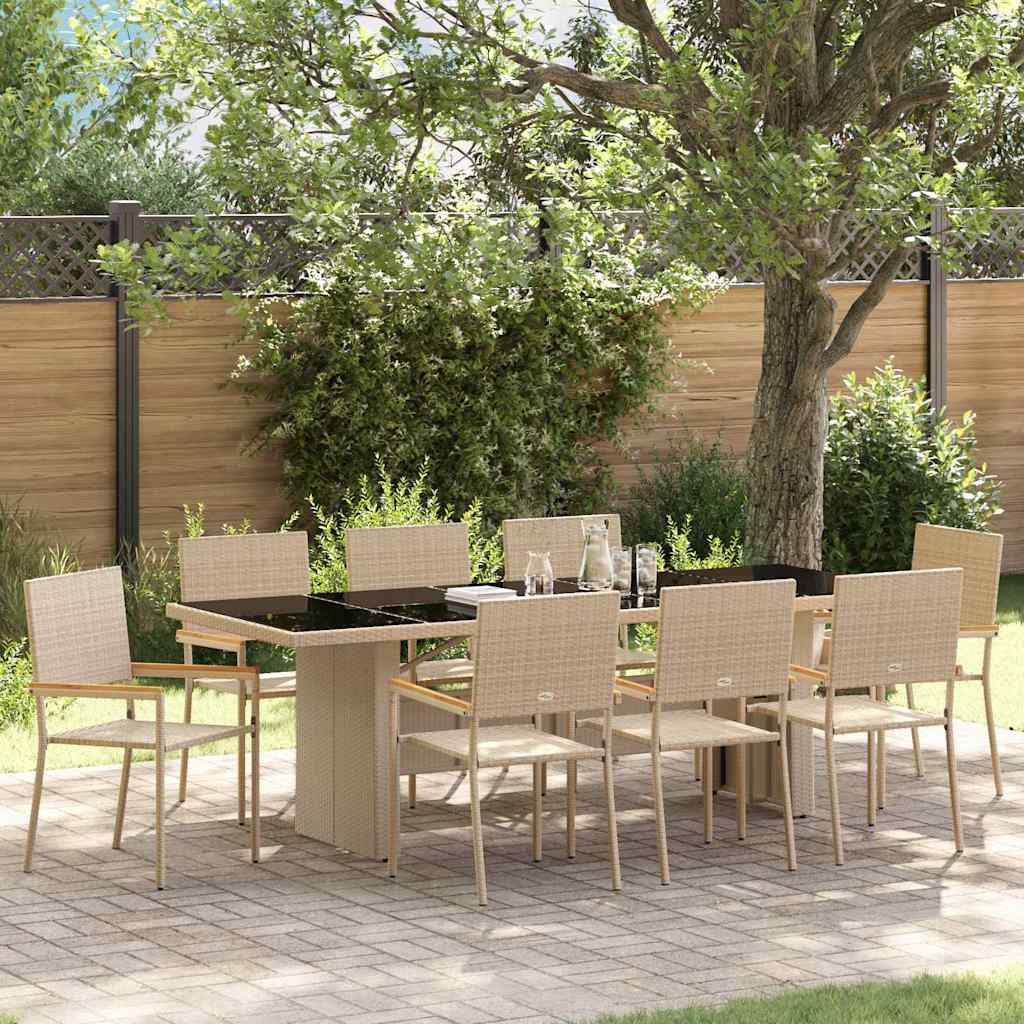 Garten Essgruppe 9 stk. Beige Poly-Rattan
