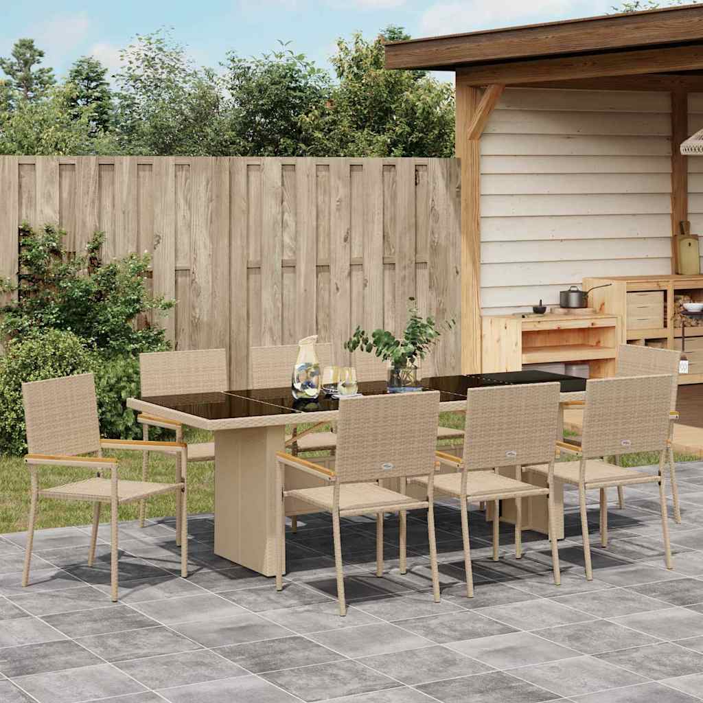 Garten Essgruppe 9 stk. Beige Poly-Rattan