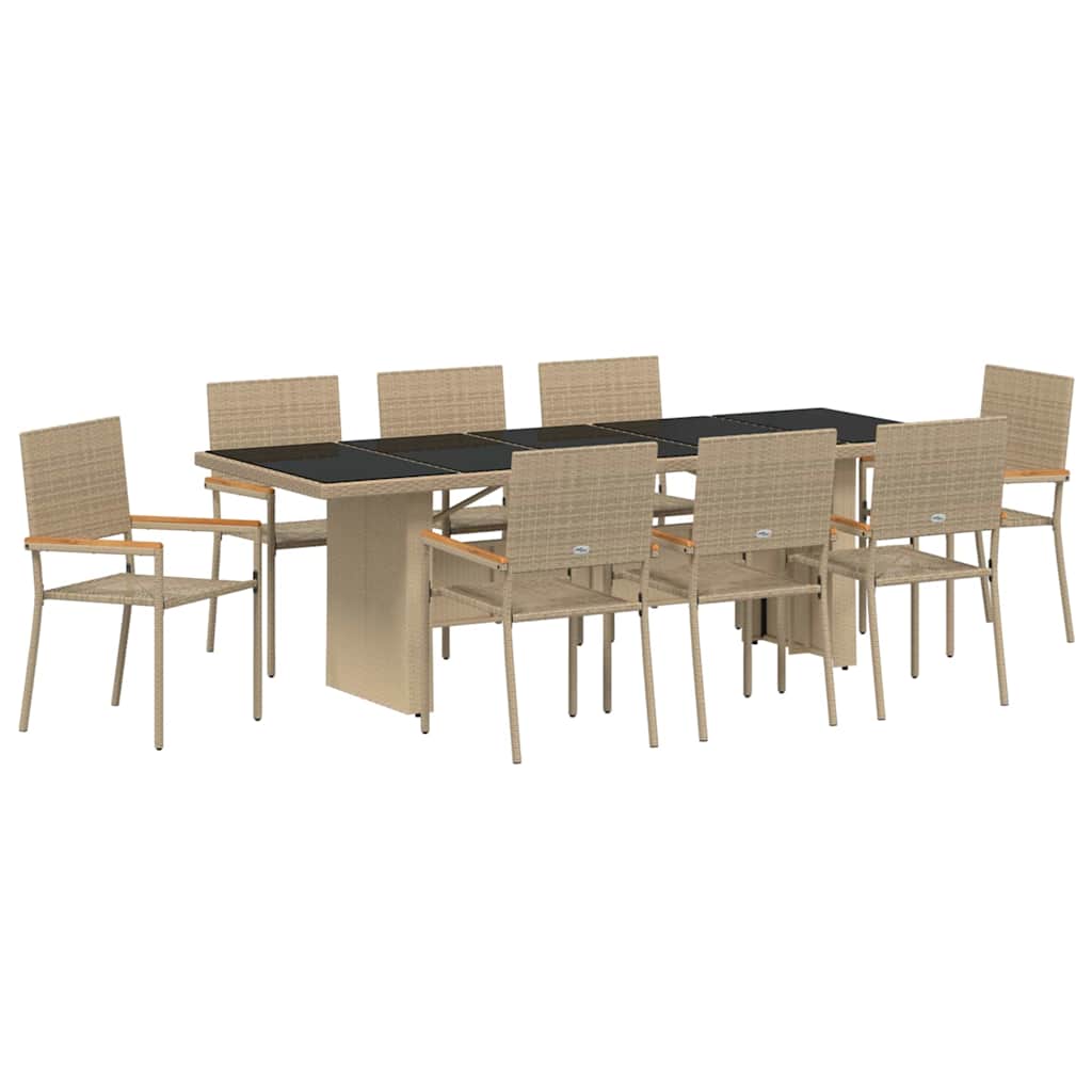 Garten Essgruppe 9 stk. Beige Poly-Rattan