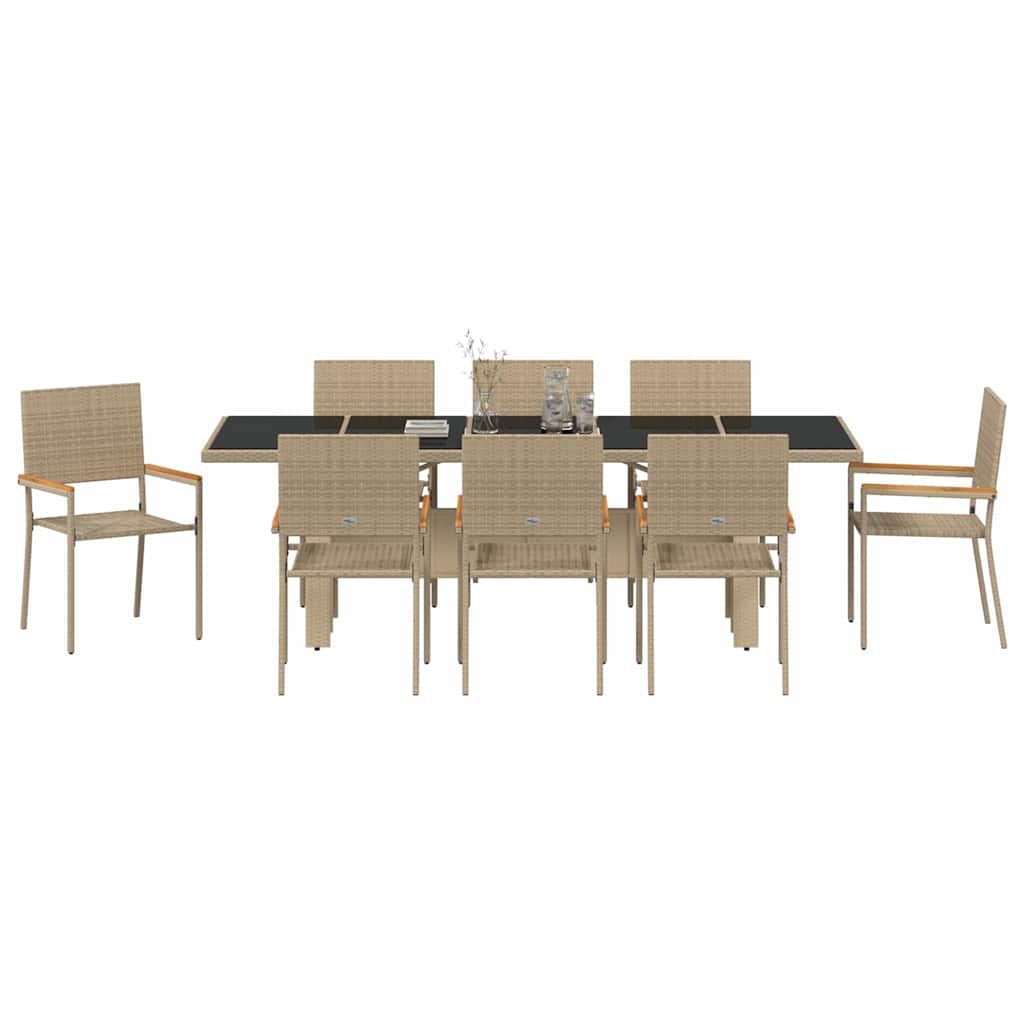Garten Essgruppe 9 stk. Beige Poly-Rattan