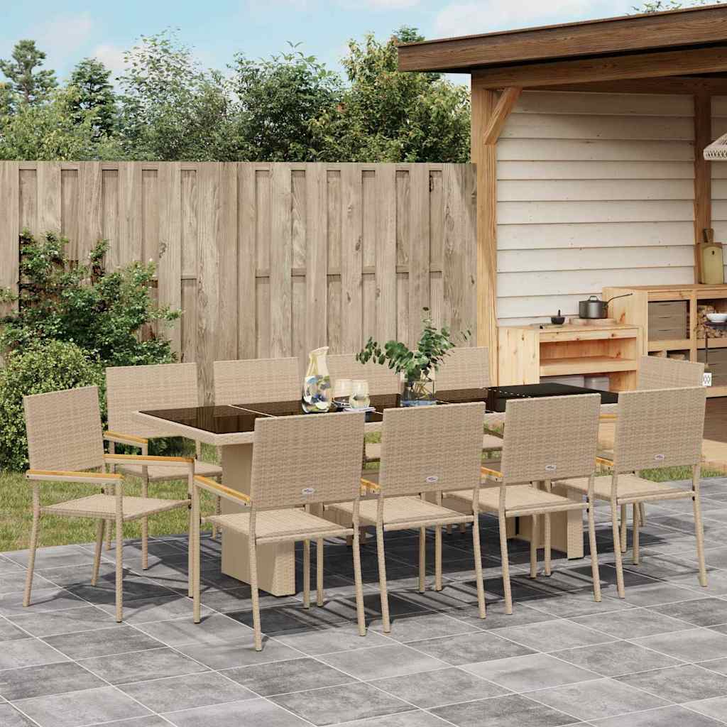 Garten Essgruppe 11 pcs Beige Poly-Rattan