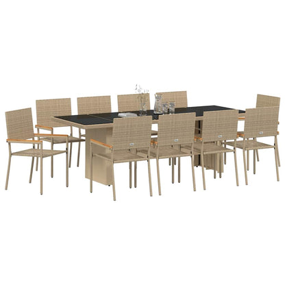 Garten Essgruppe 11 stk. Beige Poly-Rattan