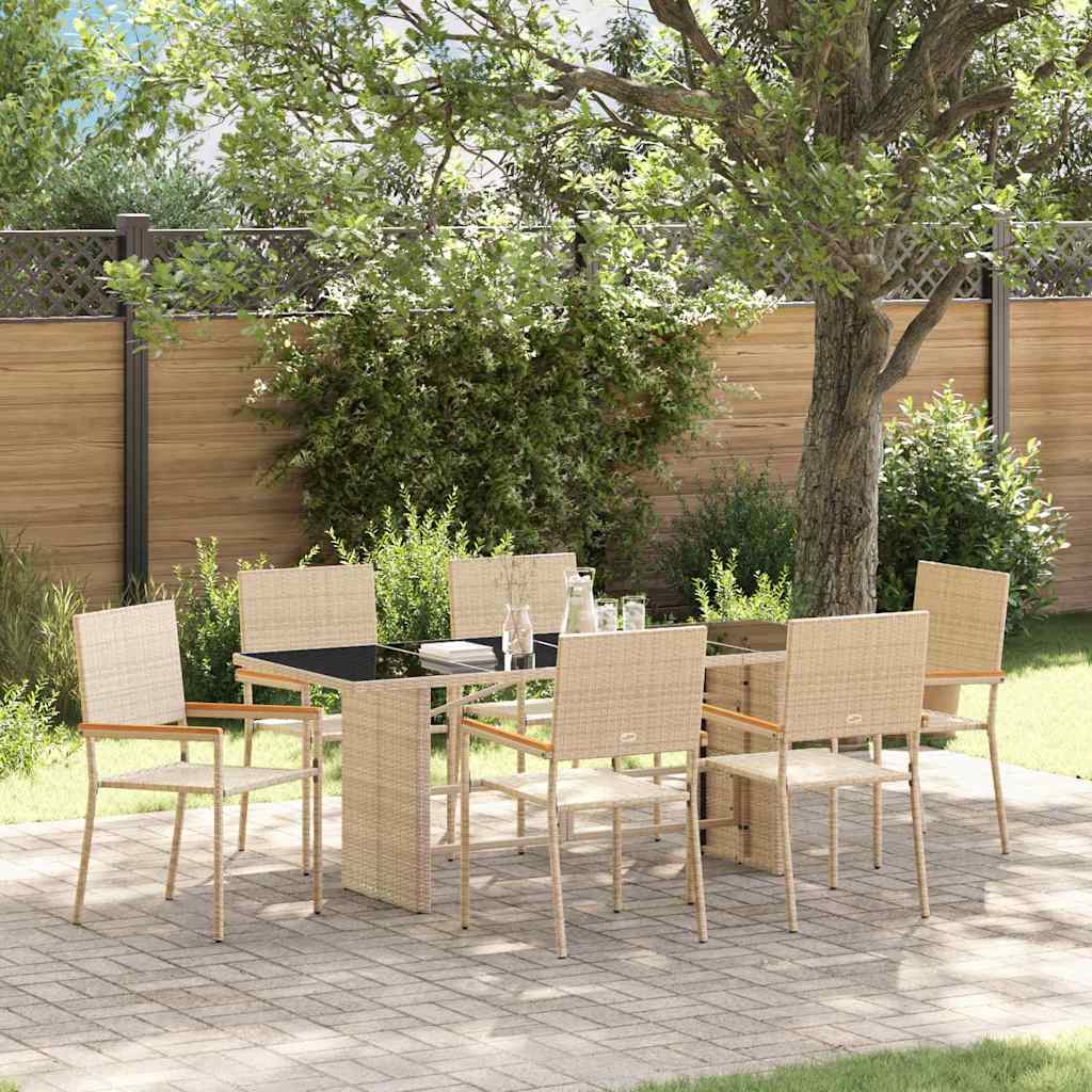 Garten Essgruppe 7 Stk. Beige Poly-Rattan