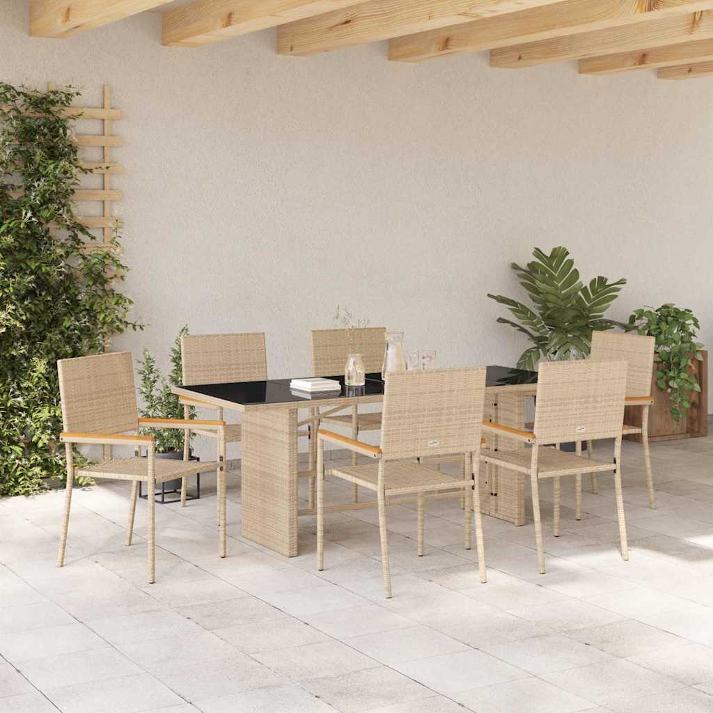 Garten Essgruppe 7 Stk. Beige Poly-Rattan