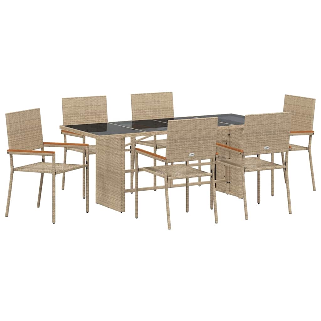 Garten Essgruppe 7 Stk. Beige Poly-Rattan