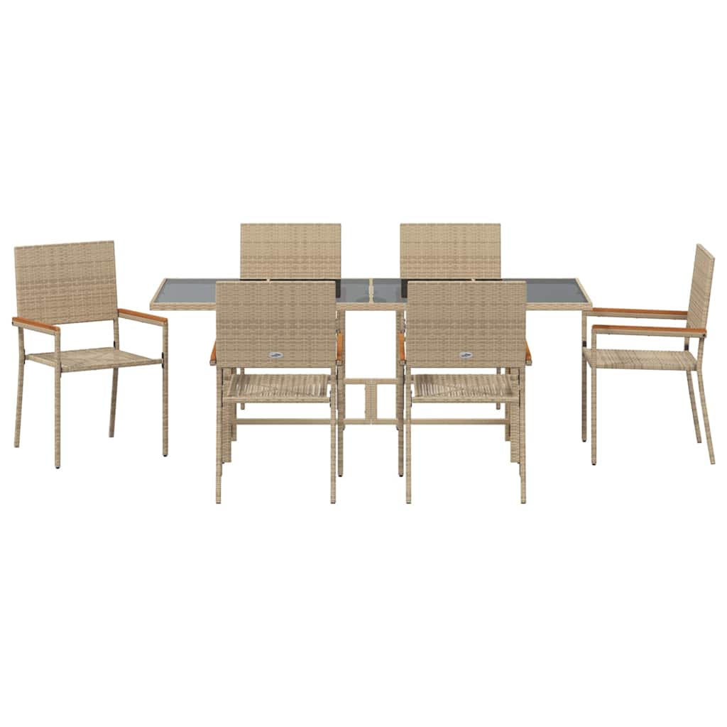 Garten Essgruppe 7 Stk. Beige Poly-Rattan