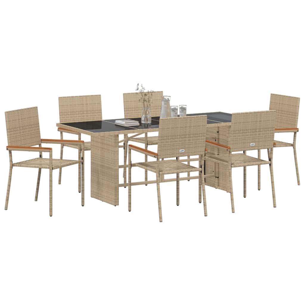 Garten Essgruppe 7 Stk. Beige Poly-Rattan
