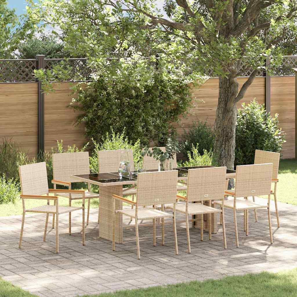 Garten Essgruppe 9 stk. Beige Poly-Rattan