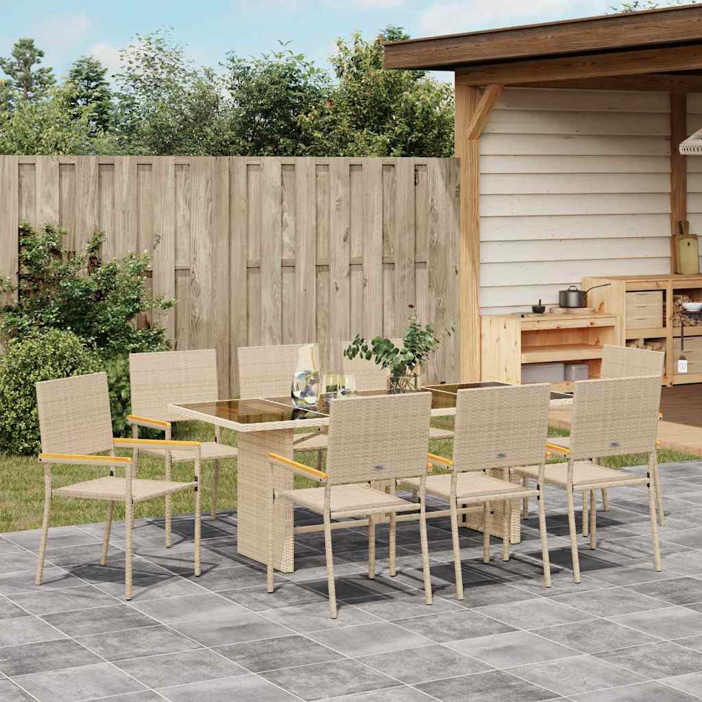 Garten Essgruppe 9 stk. Beige Poly-Rattan