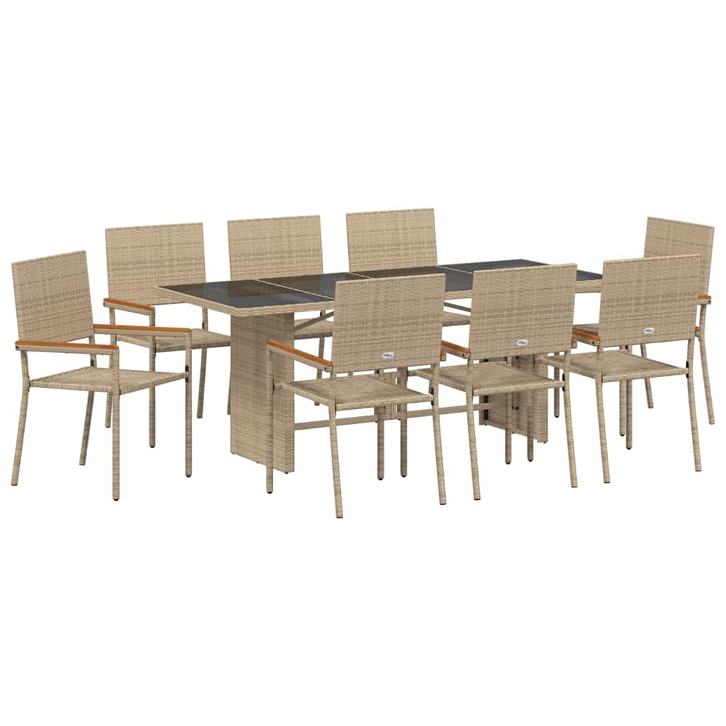 Garten Essgruppe 9 stk. Beige Poly-Rattan