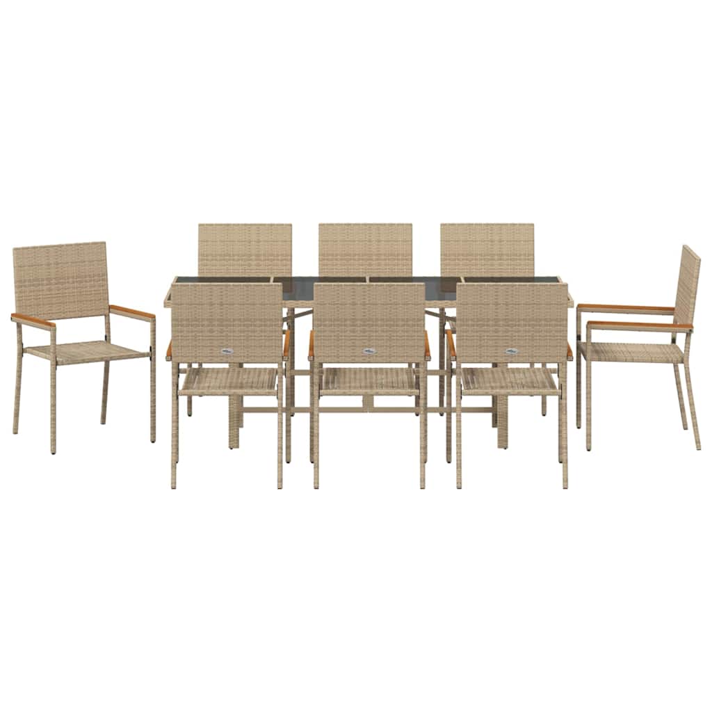 Garten Essgruppe 9 stk. Beige Poly-Rattan