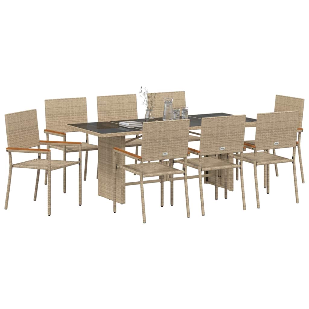 Garten Essgruppe 9 stk. Beige Poly-Rattan