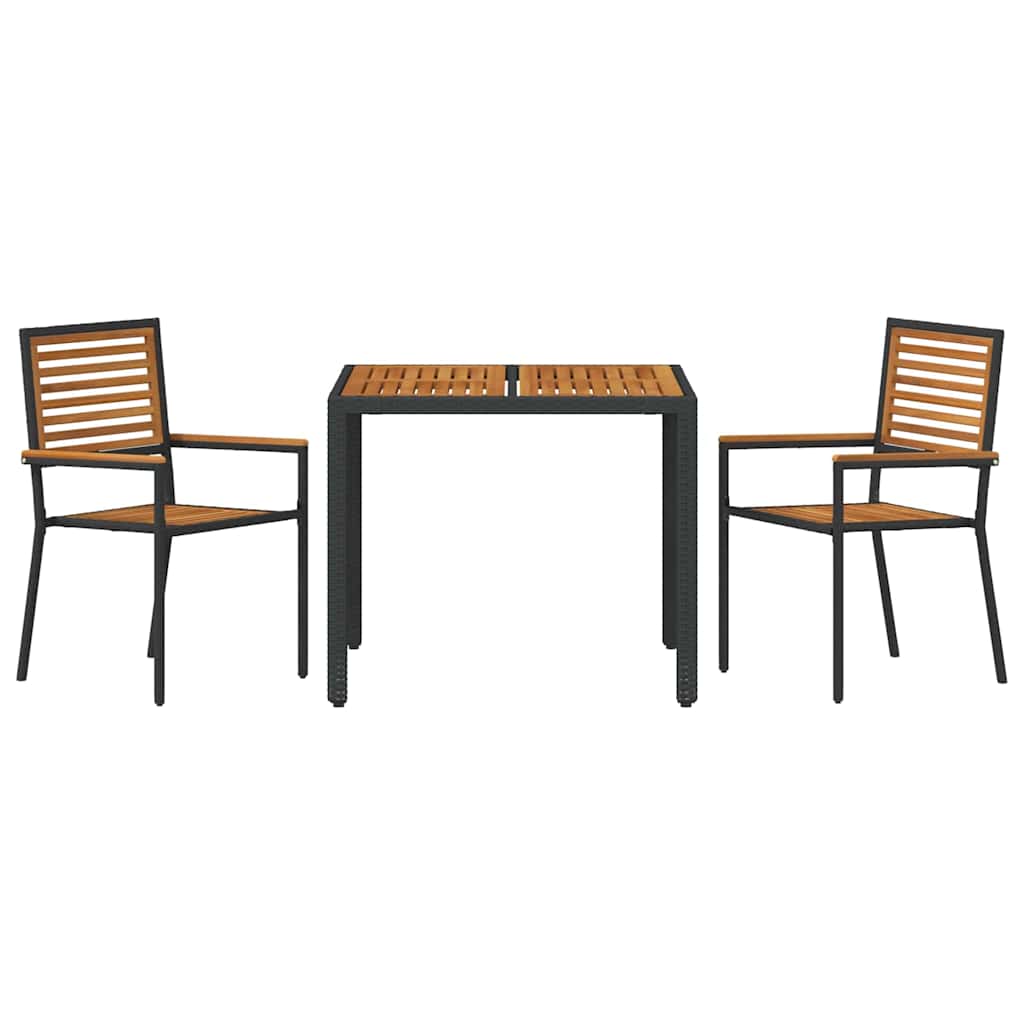 Garten Essgruppe 3 pcs Schwarz und Braun Poly-Rattan