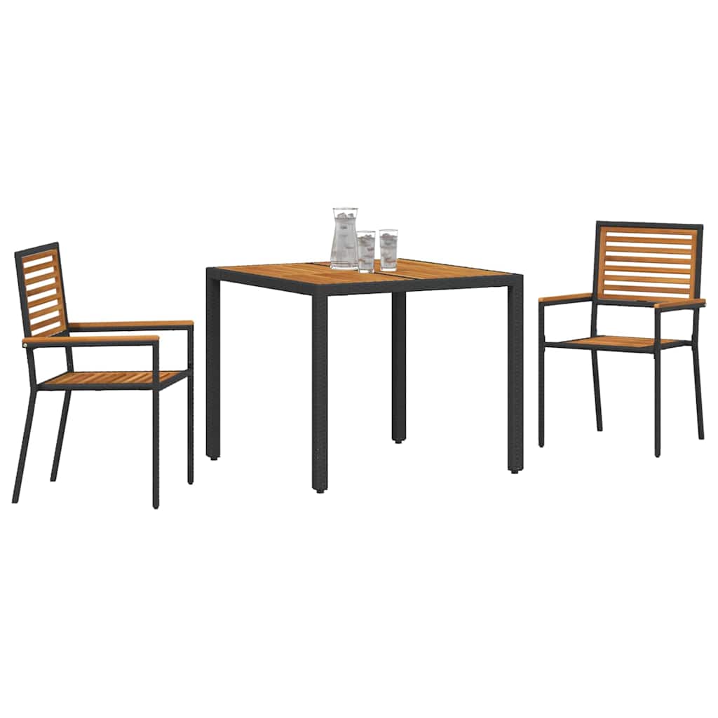 Garten Essgruppe 3 pcs Schwarz und Braun Poly-Rattan