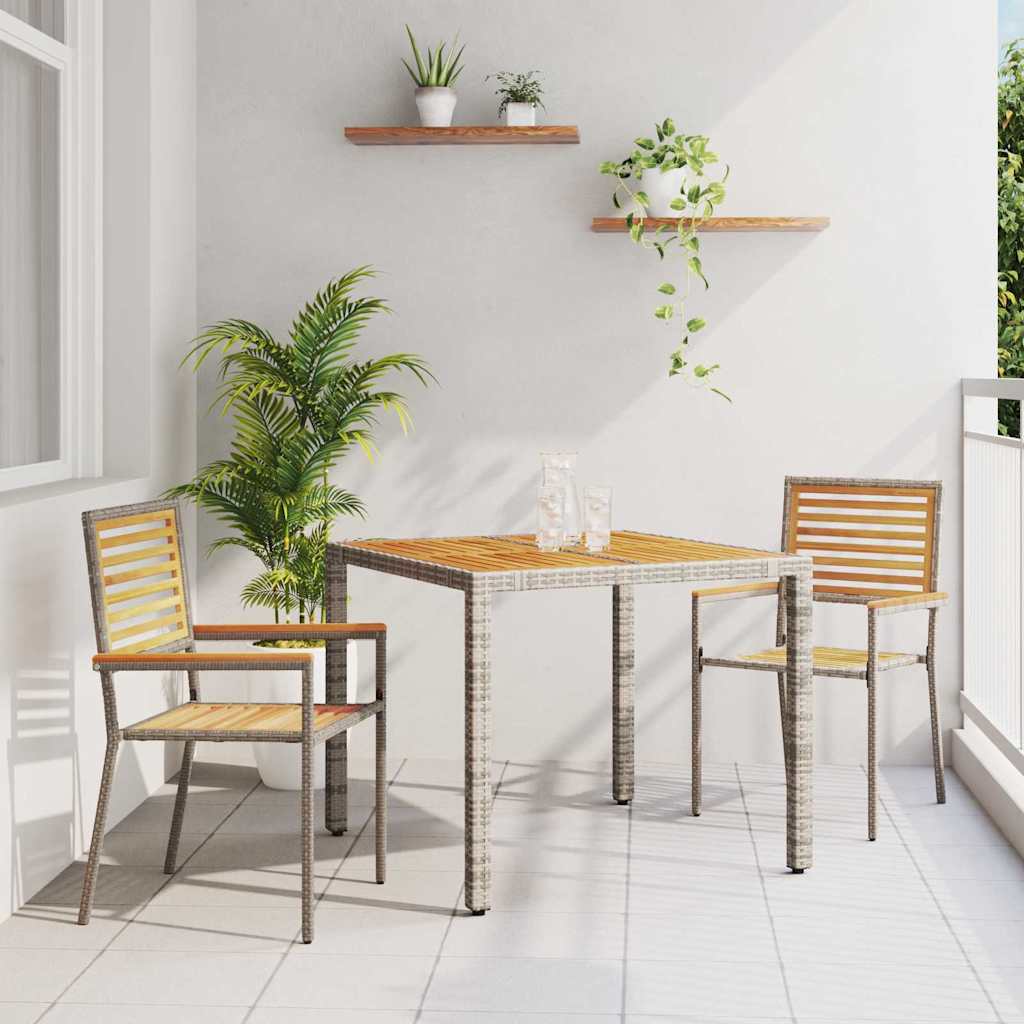 Garten Essgruppe 3 Stk. Grau und Braun Poly-Rattan
