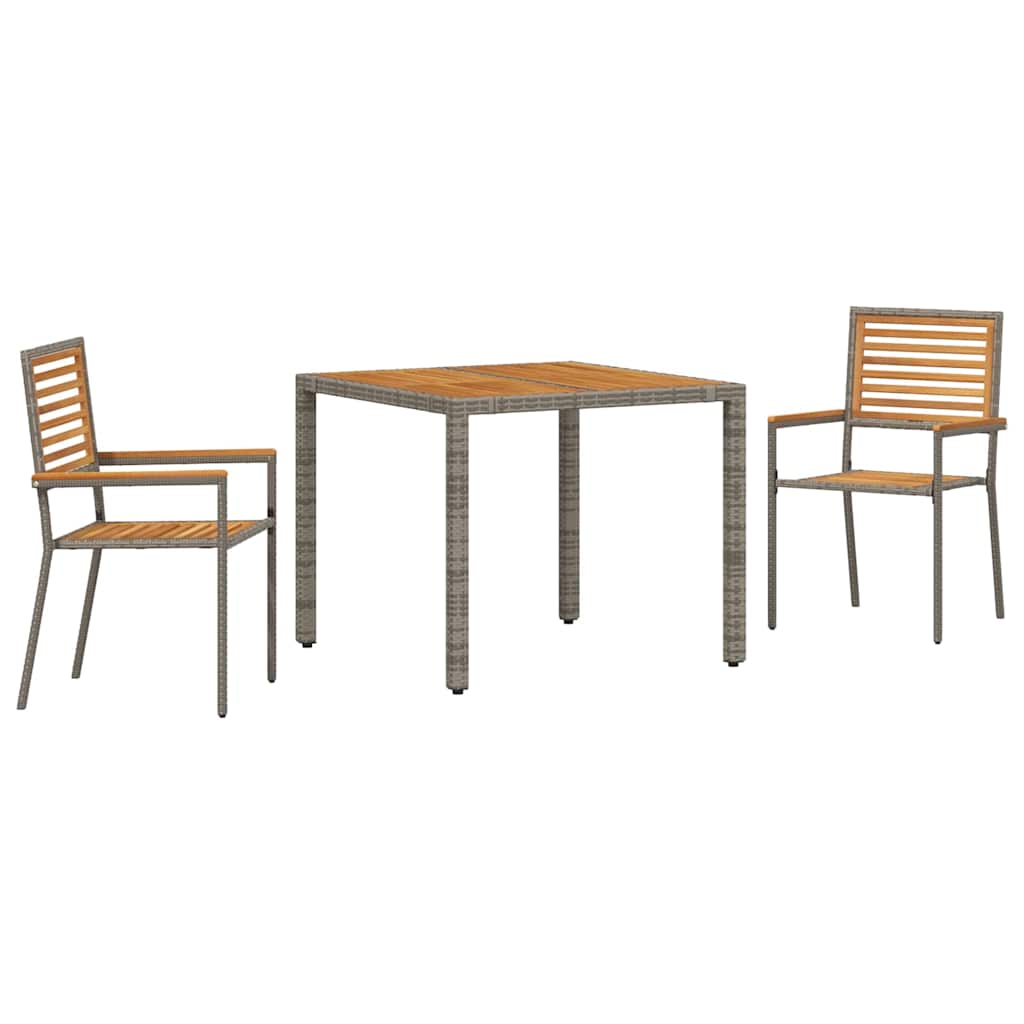 Garten Essgruppe 3 Stk. Grau und Braun Poly-Rattan