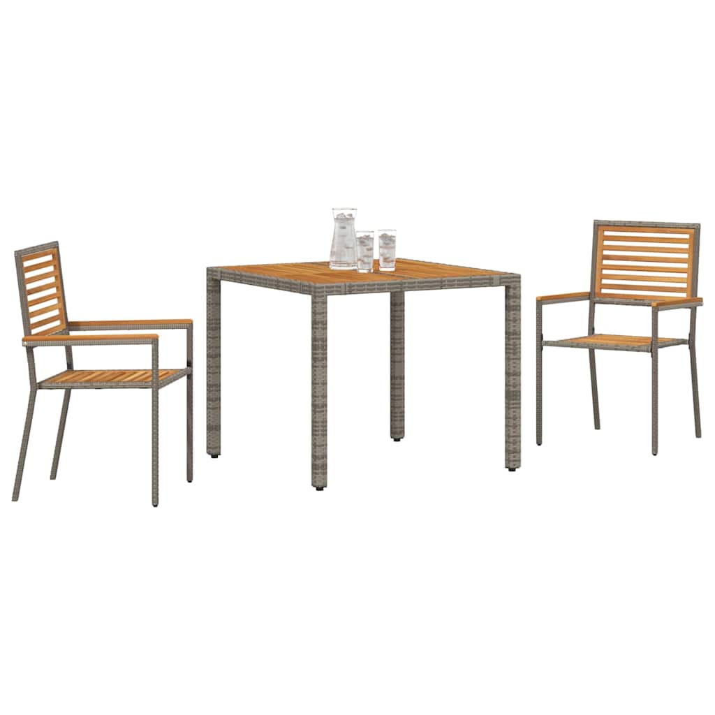 Garten Essgruppe 3 Stk. Grau und Braun Poly-Rattan