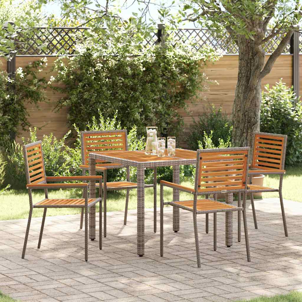 Garten Essgruppe 5 Stk. Grau und Braun Poly-Rattan