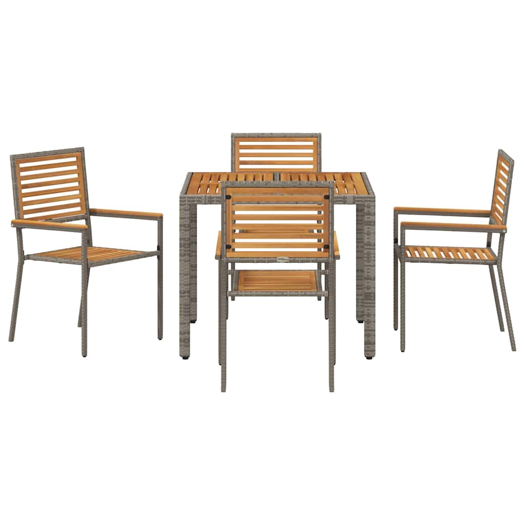 Garten Essgruppe 5 Stk. Grau und Braun Poly-Rattan