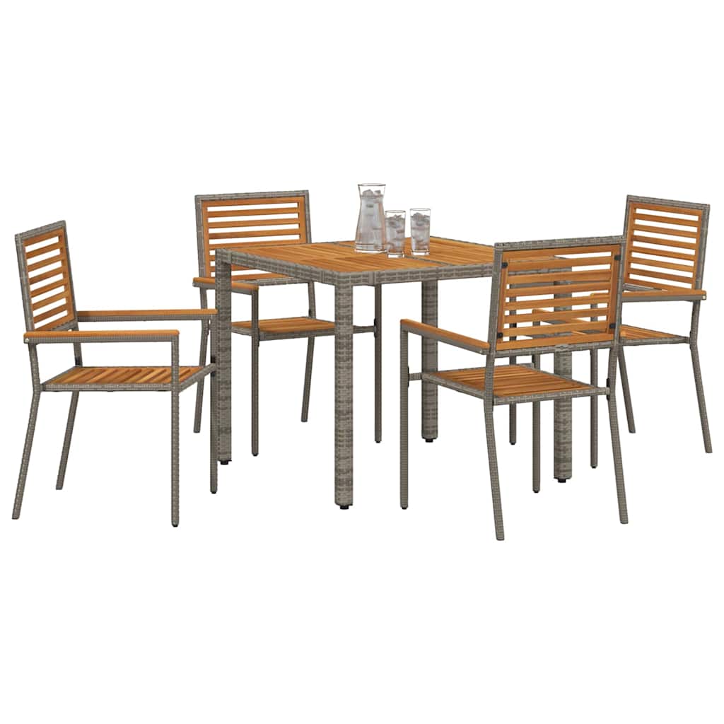 Garten Essgruppe 5 Stk. Grau und Braun Poly-Rattan