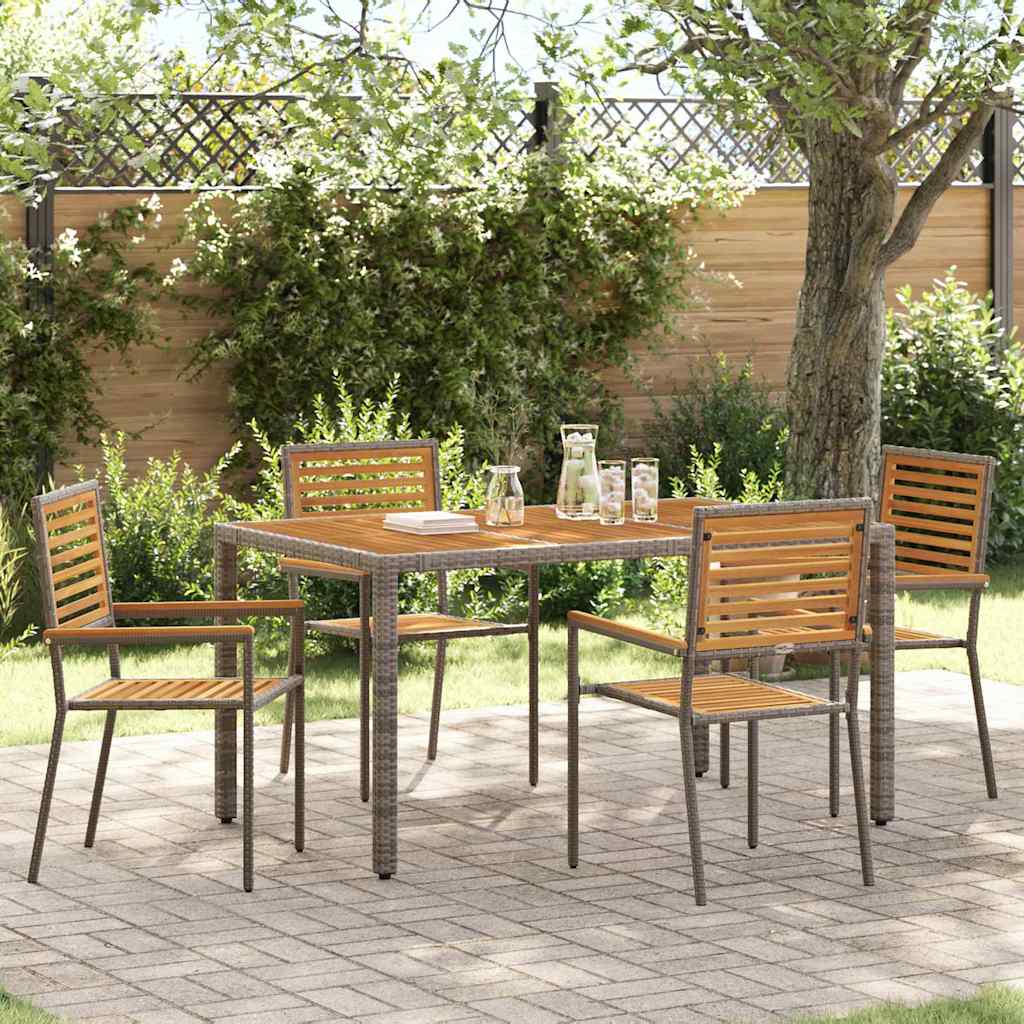 Garten Essgruppe 5 Stk. Grau und Braun Poly-Rattan