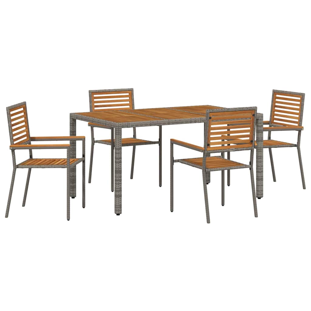 Garten Essgruppe 5 Stk. Grau und Braun Poly-Rattan