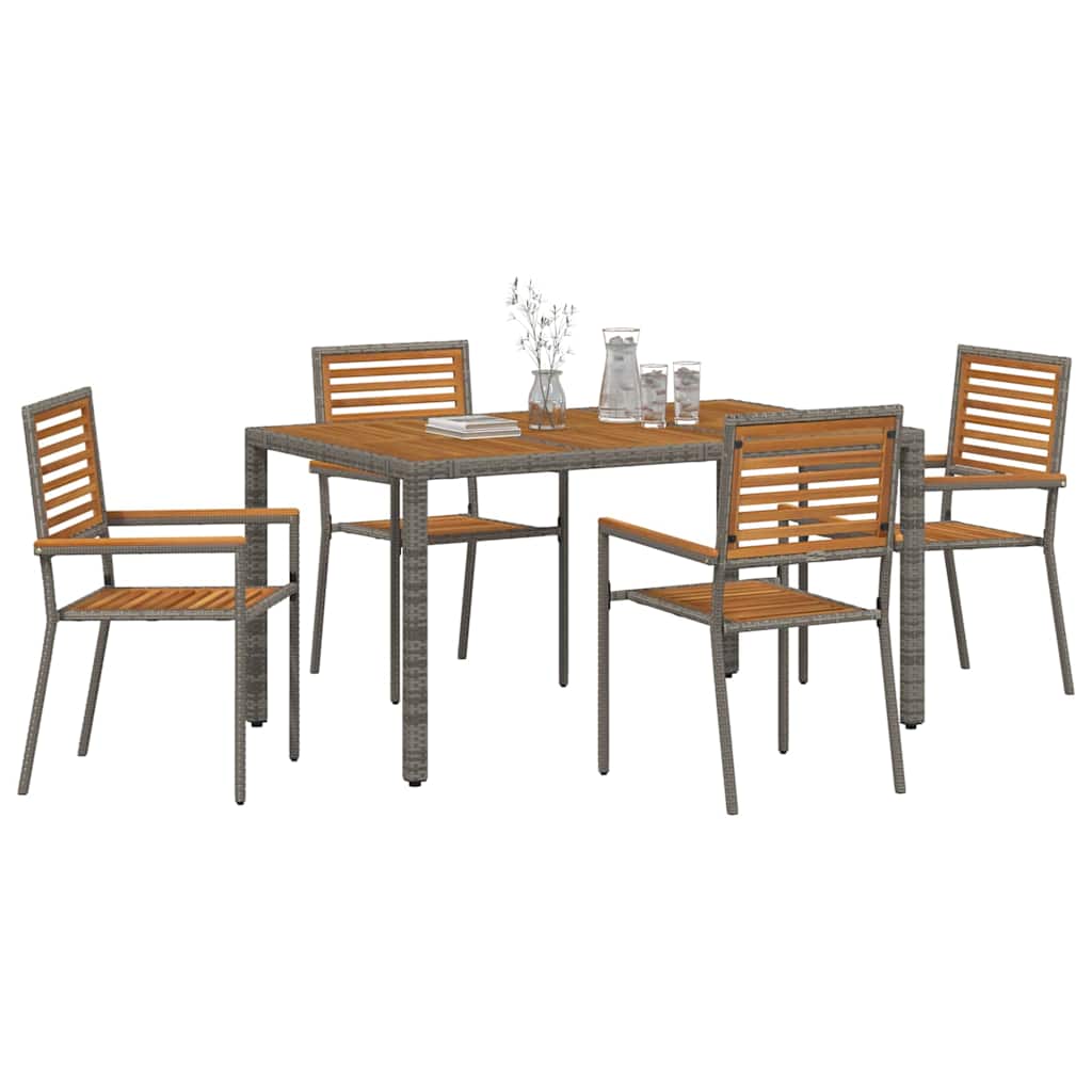 Garten Essgruppe 5 Stk. Grau und Braun Poly-Rattan