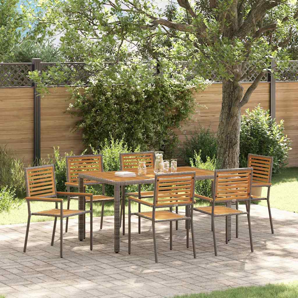 Garten Essgruppe 7 Stk. Grau und Braun Poly-Rattan