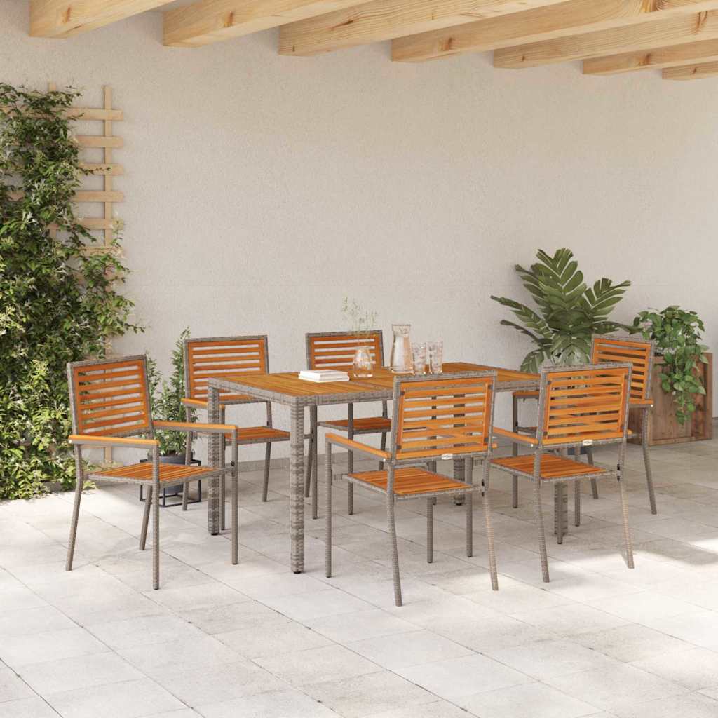 Garten Essgruppe 7 Stk. Grau und Braun Poly-Rattan