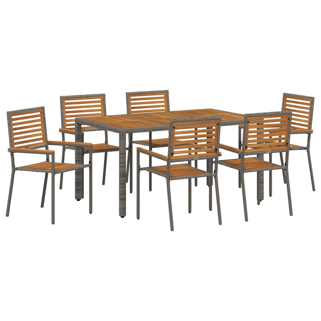 Garten Essgruppe 7 Stk. Grau und Braun Poly-Rattan