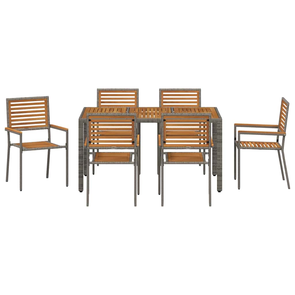 Garten Essgruppe 7 Stk. Grau und Braun Poly-Rattan
