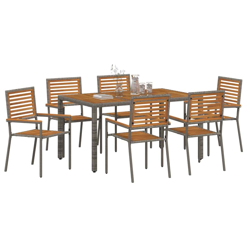 Garten Essgruppe 7 Stk. Grau und Braun Poly-Rattan