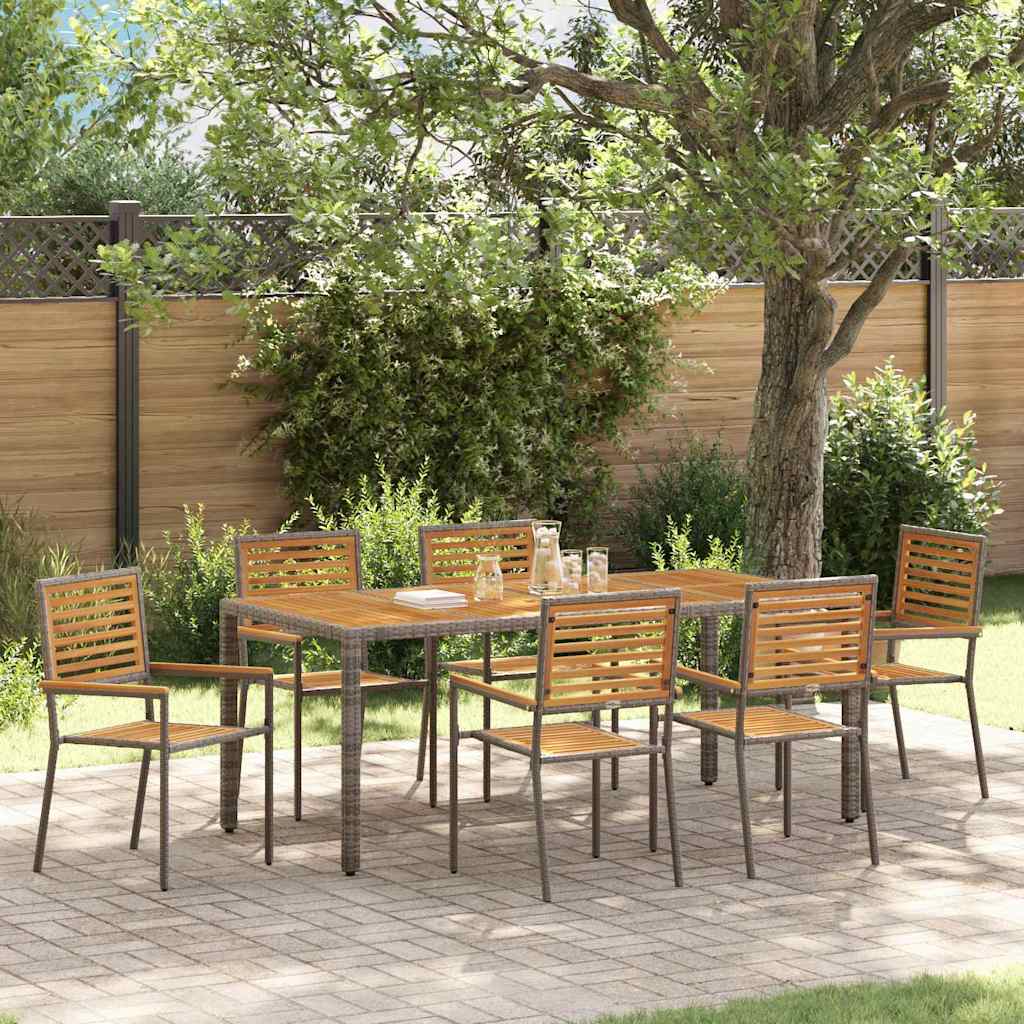 Garten Essgruppe 7 stk. Grau und Braun Poly-Rattan