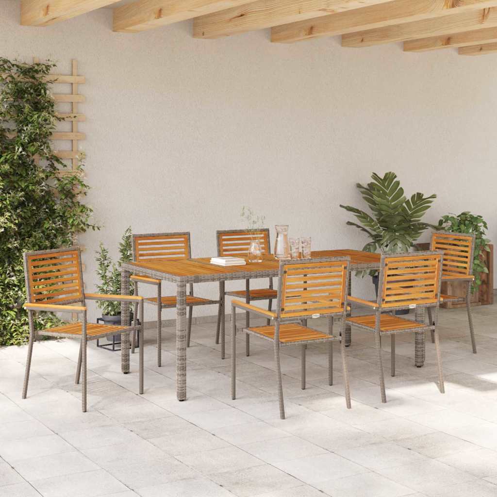 Garten Essgruppe 7 stk. Grau und Braun Poly-Rattan