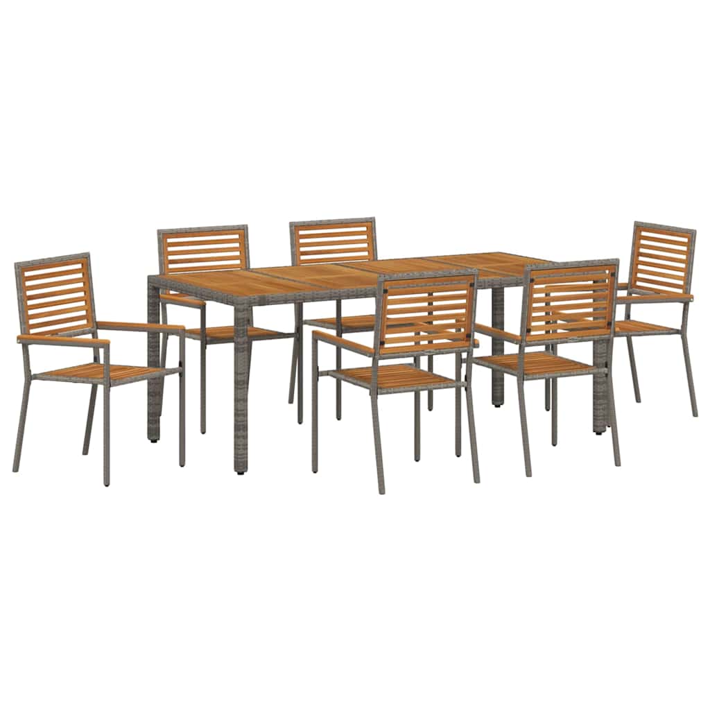 Garten Essgruppe 7 stk. Grau und Braun Poly-Rattan