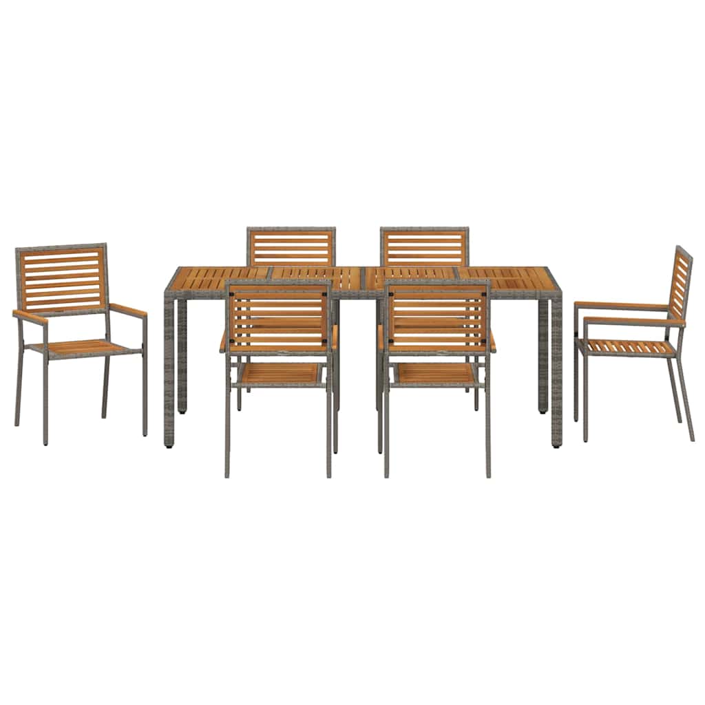 Garten Essgruppe 7 stk. Grau und Braun Poly-Rattan