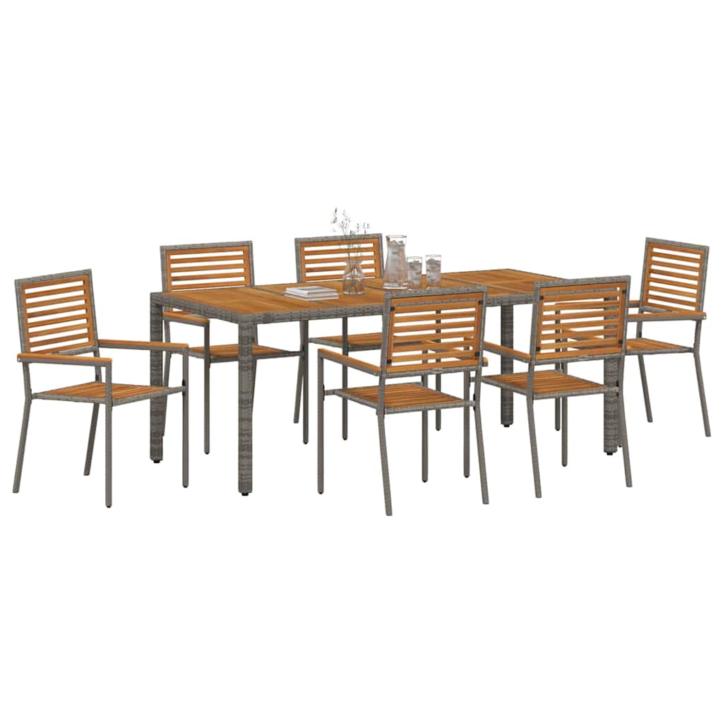 Garten Essgruppe 7 stk. Grau und Braun Poly-Rattan