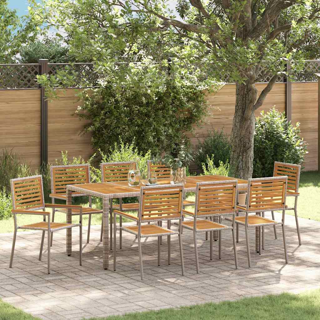 Garten Essgruppe 9 stk. Grau und Braun Poly-Rattan